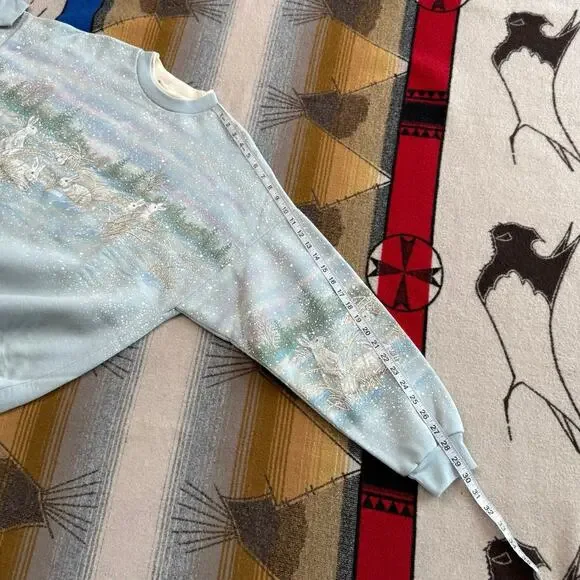 Vintage 90s Women’s Bunny Rabbit AOP Nature Outdoor Sweatshirt Size XL Animals - Picture 10 of 10